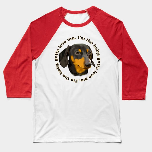 Black and Rust Dachshund Dog Baseball T-Shirt by painteddreamsdesigns